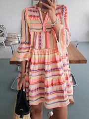 Women's Dresses Loose Rainbow Stripe Print V-Neck Dress