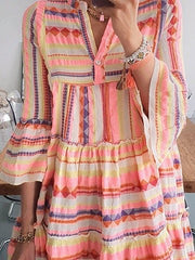 Women's Dresses Loose Rainbow Stripe Print V-Neck Dress