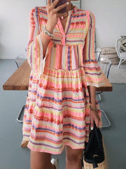 Women's Dresses Loose Rainbow Stripe Print V-Neck Dress