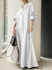Women's Dresses Loose Solid Lantern Sleeve Swing Dress