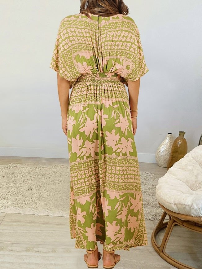Women's Dresses Loose V-Neck Print High Slit Dress