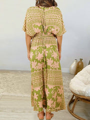 Women's Dresses Loose V-Neck Print High Slit Dress