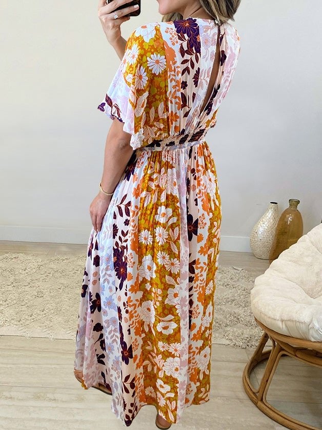 Women's Dresses Loose V-Neck Print High Slit Dress