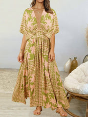 Women's Dresses Loose V-Neck Print High Slit Dress