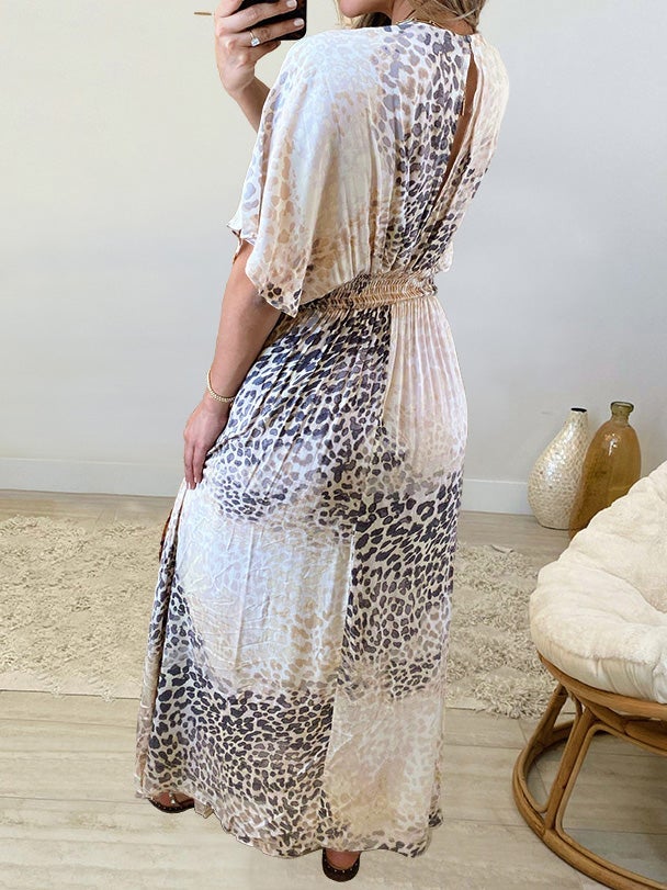 Women's Dresses Loose V-Neck Print High Slit Dress