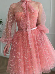 Women's Dresses Mesh Polka Dot Sweet Long Sleeve Dress