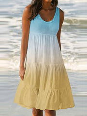 Women's Dresses Multicolor Print Crew Neck Sleeveless Dress