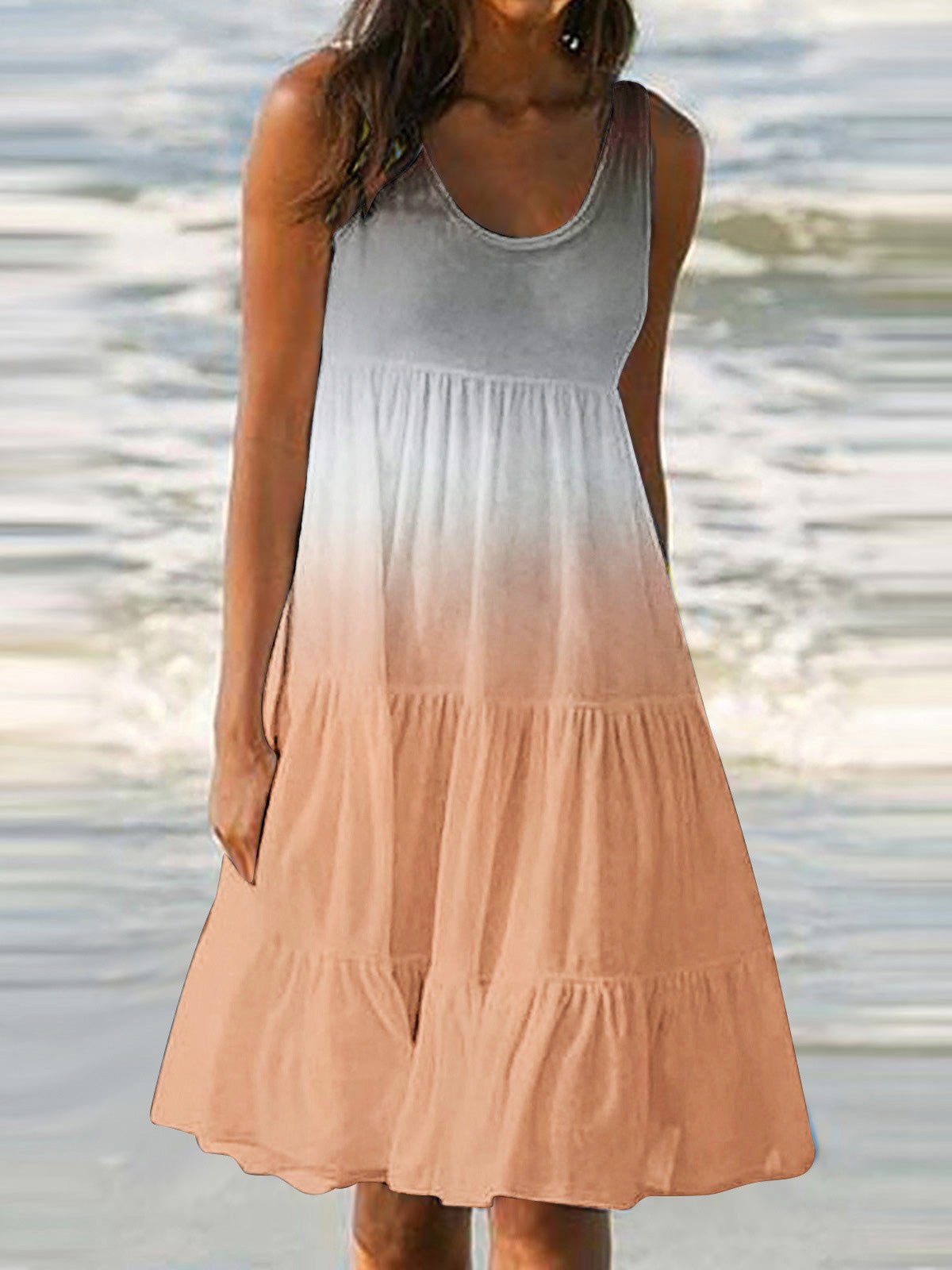 Women's Dresses Multicolor Print Crew Neck Sleeveless Dress