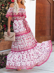 Women's Dresses One-Shoulder Print Lace-Up Swing Dress