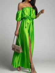 Women's Dresses One-Shoulder Short Sleeve Slit Dress