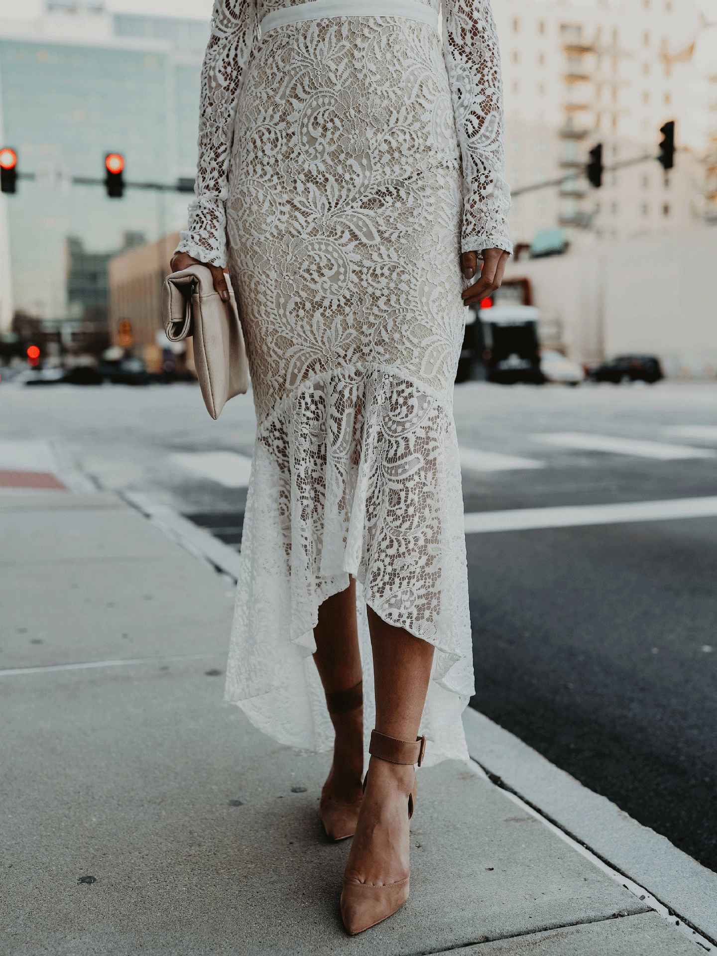 Women's Dresses One Word Collar Lace Long Sleeve Dress
