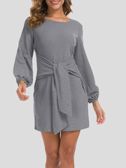 Women's Dresses Plain Belted Long Sleeve Mini Dress