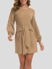 Women's Dresses Plain Belted Long Sleeve Mini Dress