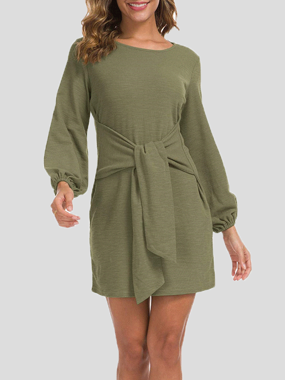 Women's Dresses Plain Belted Long Sleeve Mini Dress