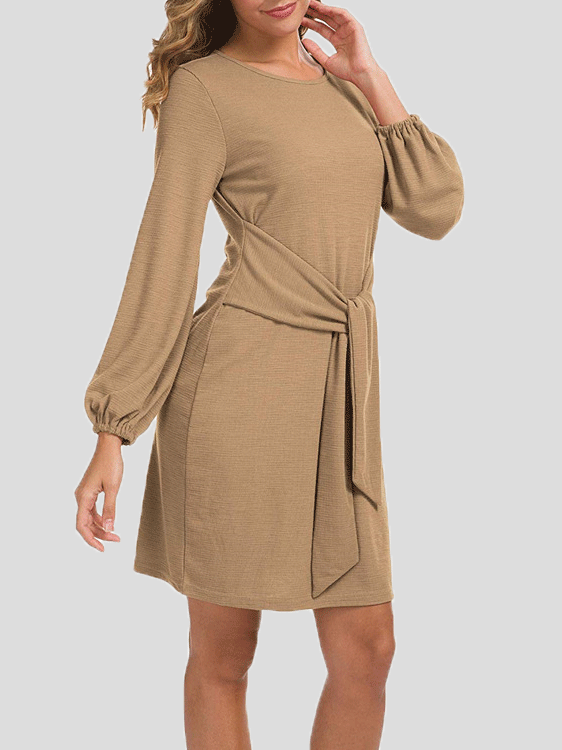 Women's Dresses Plain Belted Long Sleeve Mini Dress