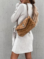 Women's Dresses V-Neck Knitted Slim Belt Long Sleeve Dress