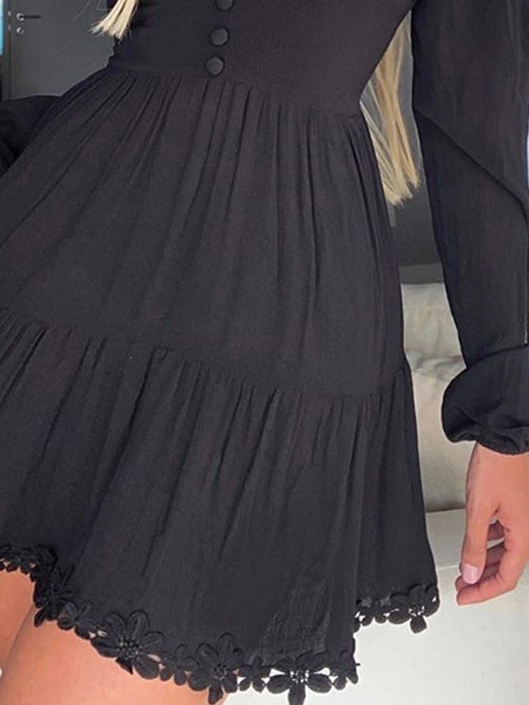 Women's Dresses V-Neck Lace Long Sleeve Dress
