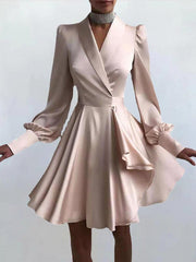 Women's Dresses V-Neck Lantern Long Sleeve Dress
