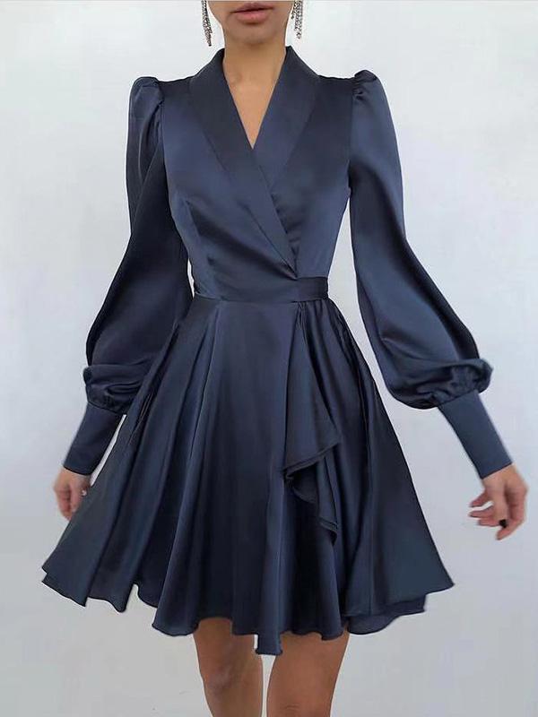 Women's Dresses V-Neck Lantern Long Sleeve Dress