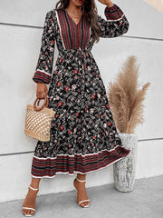 Women's Dresses V-Neck Puff Sleeves Slit Boho Midi Dress