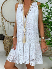 Women's Dresses V-Neck Sleeveless Lace Ruffle Dress