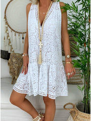 Women's Dresses V-Neck Sleeveless Lace Ruffle Dress