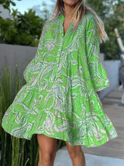 Women's Dresses V-Neck Vintage Print Flare Sleeve Mini Dress