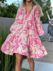 Women's Dresses V-Neck Vintage Print Flare Sleeve Mini Dress