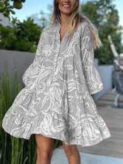 Women's Dresses V-Neck Vintage Print Flare Sleeve Mini Dress