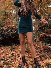 Women's Dresses Velvet Square Neck Long Sleeve Dress