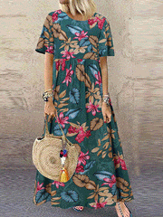 Women's Dresses Vintage Floral Print Crew Neck Casual Dress