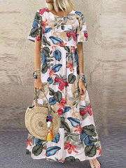 Women's Dresses Vintage Floral Print Crew Neck Casual Dress