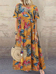 Women's Dresses Vintage Floral Print Crew Neck Casual Dress