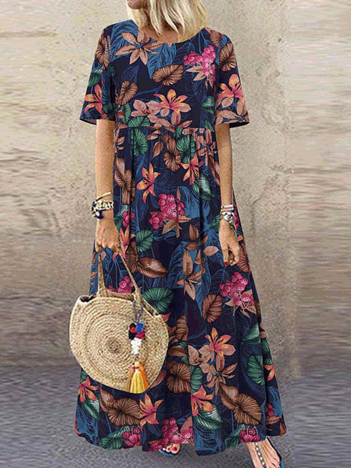 Women's Dresses Vintage Floral Print Crew Neck Casual Dress