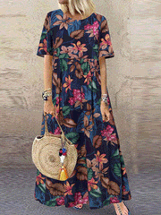 Women's Dresses Vintage Floral Print Crew Neck Casual Dress