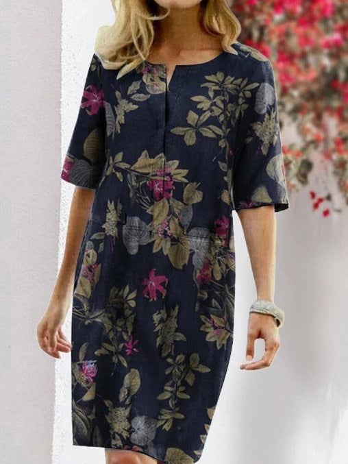 Women's Dresses Vintage Floral Round Neck Half Sleeve Dress