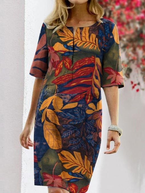 Women's Dresses Vintage Floral Round Neck Half Sleeve Dress