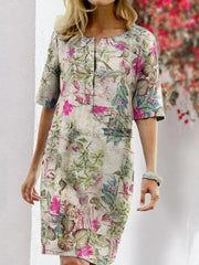 Women's Dresses Vintage Floral Round Neck Half Sleeve Dress