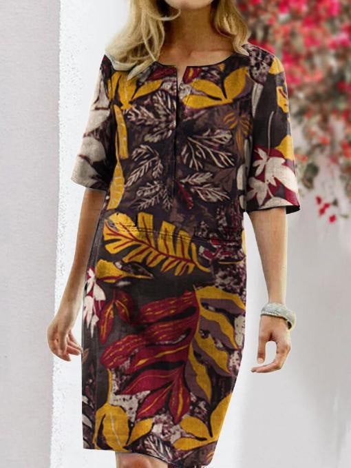 Women's Dresses Vintage Floral Round Neck Half Sleeve Dress