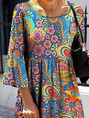 Women's Dresses Vintage Print Crew Neck Long Sleeve Dress