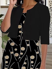 Women's Dresses Vintage Print Mid Sleeve Jacket Two Piece Dress