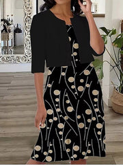 Women's Dresses Vintage Print Mid Sleeve Jacket Two Piece Dress