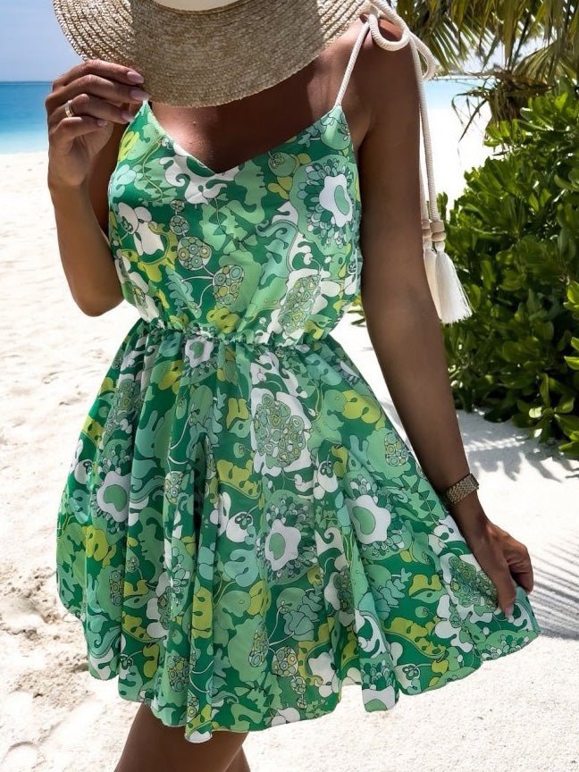 Women's Dresses Vintage Print Sling V-Neck Mini Dress