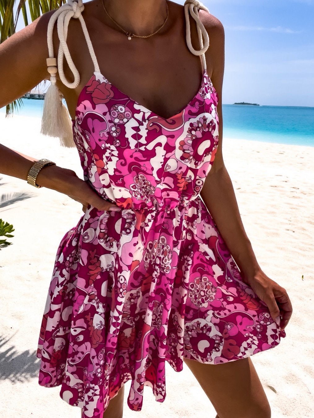 Women's Dresses Vintage Print Sling V-Neck Mini Dress