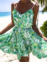 Women's Dresses Vintage Print Sling V-Neck Mini Dress