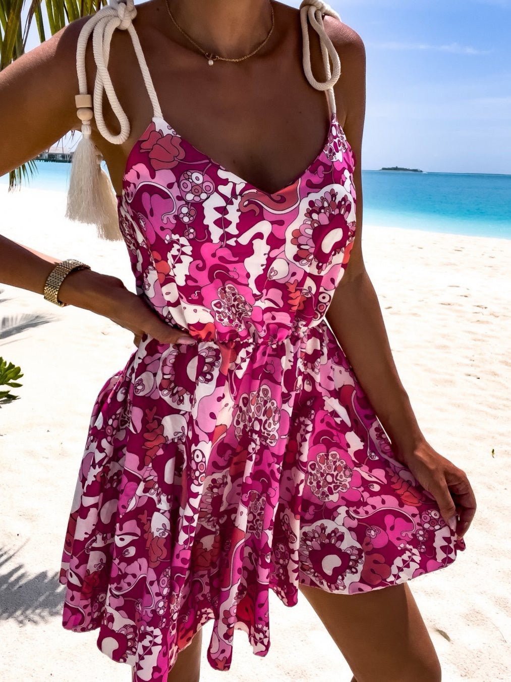 Women's Dresses Vintage Print Sling V-Neck Mini Dress