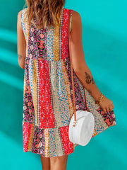 Women's Dresses Vintage Print V-Neck Sleeveless Mini Dress