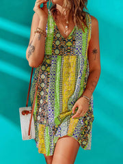 Women's Dresses Vintage Print V-Neck Sleeveless Mini Dress