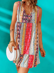 Women's Dresses Vintage Print V-Neck Sleeveless Mini Dress