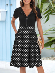 Women's Dresses Zip Short Sleeve Printed Pocket Dress
